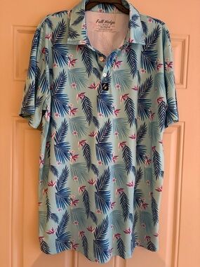 Full Wedge Men's Light Blue Tropical Print golf Polo